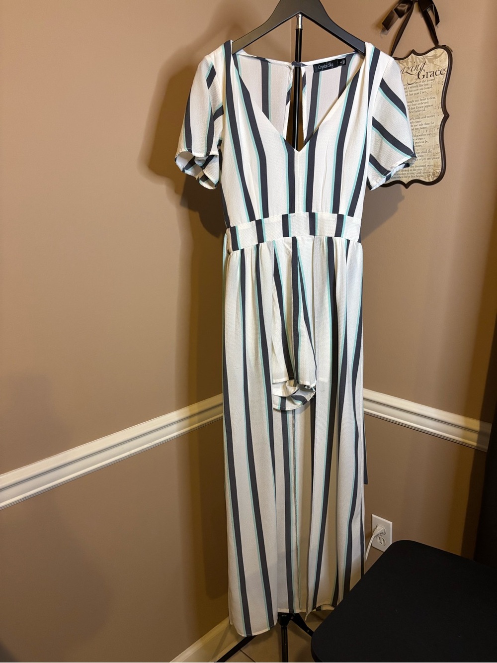 Striped V-Neck Jumper Shorts with Long covering & Waist Sash Size 5